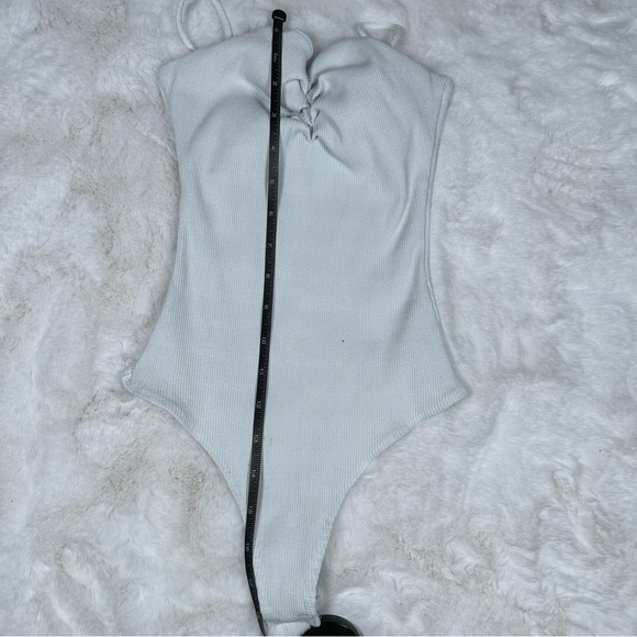 Fashion Nova White Ribbed Ruched Bodysuit - Picture 8 of 9